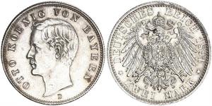 2 Mark Kingdom of Bavaria (1806 - 1918) Silver Otto of Bavaria (1848 – 1916)