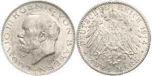 2 Mark Kingdom of Bavaria (1806 - 1918) Silver Ludwig III of Bavaria (1845 – 1921)