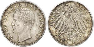 2 Mark Kingdom of Bavaria (1806 - 1918) Silver Otto of Bavaria (1848 – 1916)