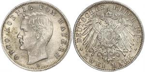 2 Mark Kingdom of Bavaria (1806 - 1918) Silver Otto of Bavaria (1848 – 1916)