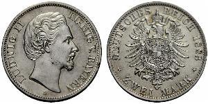 2 Mark Kingdom of Bavaria (1806 - 1918) Silver Ludwig II of Bavaria (1845 – 1886)