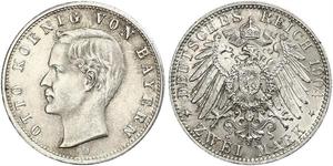 2 Mark Kingdom of Bavaria (1806 - 1918) Silver Otto of Bavaria (1848 – 1916)