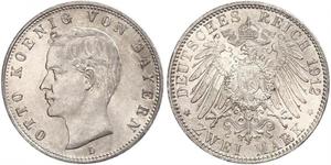 2 Mark Kingdom of Bavaria (1806 - 1918) Silver Otto of Bavaria (1848 – 1916)