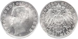 2 Mark Kingdom of Bavaria (1806 - 1918) Silver Otto of Bavaria (1848 – 1916)