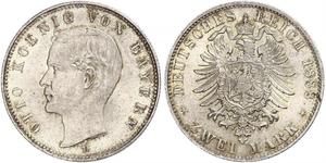 2 Mark Kingdom of Bavaria (1806 - 1918) Silver Otto of Bavaria (1848 – 1916)