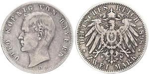 2 Mark Kingdom of Bavaria (1806 - 1918) Silver Otto of Bavaria (1848 – 1916)