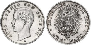 2 Mark Kingdom of Bavaria (1806 - 1918) Silver Otto of Bavaria (1848 – 1916)