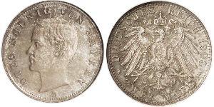 2 Mark Kingdom of Bavaria (1806 - 1918) Silver Otto of Bavaria (1848 – 1916)