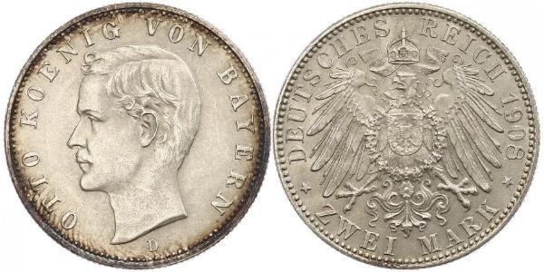 2 Mark Kingdom of Bavaria (1806 - 1918) Silver Otto of Bavaria (1848 – 1916)