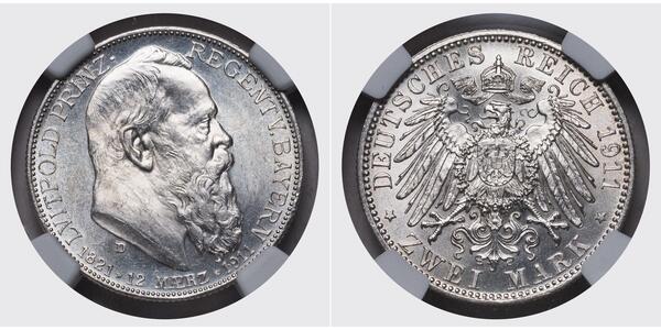 2 Mark Kingdom of Bavaria (1806 - 1918) Silver Otto of Bavaria (1848 – 1916)