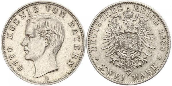 2 Mark Kingdom of Bavaria (1806 - 1918) Silver Otto of Bavaria (1848 – 1916)