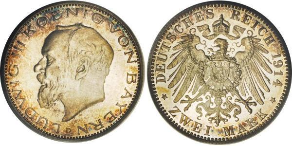 2 Mark Kingdom of Bavaria (1806 - 1918) Silver Ludwig III of Bavaria (1845 – 1921)