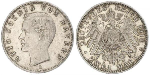 2 Mark Kingdom of Bavaria (1806 - 1918) Silver Otto of Bavaria (1848 – 1916)