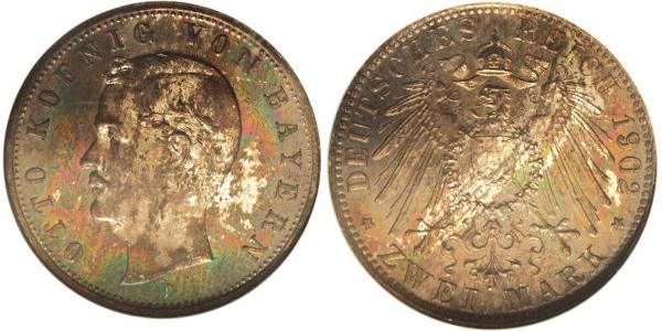 2 Mark Kingdom of Bavaria (1806 - 1918) Silver Otto of Bavaria (1848 – 1916)