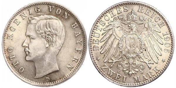 2 Mark Kingdom of Bavaria (1806 - 1918) Silver Otto of Bavaria (1848 – 1916)