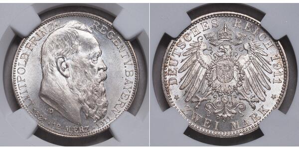 2 Mark Kingdom of Bavaria (1806 - 1918) Silver Otto of Bavaria (1848 – 1916)