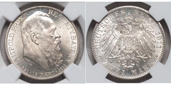 2 Mark Kingdom of Bavaria (1806 - 1918) Silver Otto of Bavaria (1848 – 1916)
