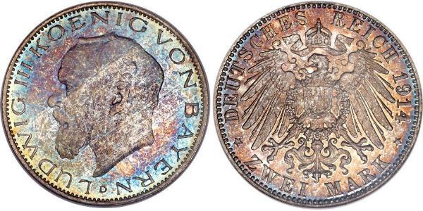 2 Mark Kingdom of Bavaria (1806 - 1918) Silver Ludwig III of Bavaria (1845 – 1921)