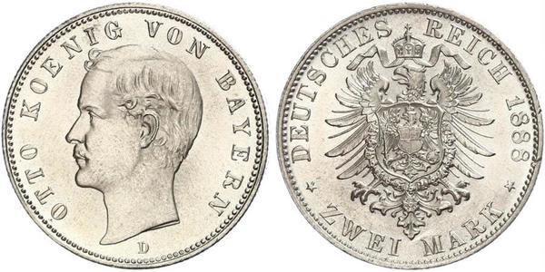 2 Mark Kingdom of Bavaria (1806 - 1918) Silver Otto of Bavaria (1848 – 1916)