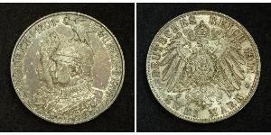 2 Mark Kingdom of Prussia (1701-1918) Silver Wilhelm II, German Emperor (1859-1941)