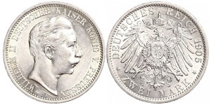 2 Mark Kingdom of Prussia (1701-1918) Silver Wilhelm II, German Emperor (1859-1941)