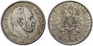 2 Mark Kingdom of Prussia (1701-1918) Silver Wilhelm I, German Emperor (1797-1888)