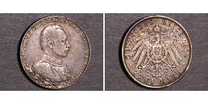 2 Mark Kingdom of Prussia (1701-1918) Silver Wilhelm II, German Emperor (1859-1941)