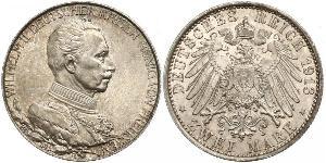 2 Mark Kingdom of Prussia (1701-1918) Silver Wilhelm II, German Emperor (1859-1941)