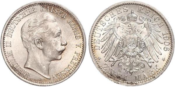 2 Mark Kingdom of Prussia (1701-1918) Silver Wilhelm II, German Emperor (1859-1941)