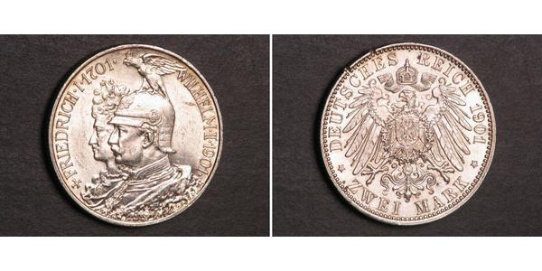 2 Mark Kingdom of Prussia (1701-1918) Silver Wilhelm II, German Emperor (1859-1941)