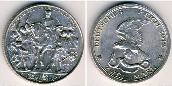 2 Mark Kingdom of Prussia (1701-1918) Silver 