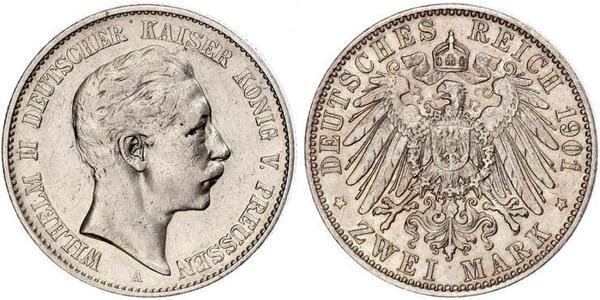 2 Mark Kingdom of Prussia (1701-1918) Silver Wilhelm II, German Emperor (1859-1941)