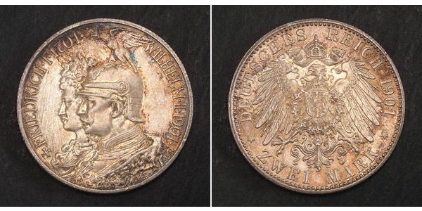 2 Mark Kingdom of Prussia (1701-1918) Silver Wilhelm II, German Emperor (1859-1941)