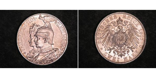 2 Mark Kingdom of Prussia (1701-1918) Silver Wilhelm II, German Emperor (1859-1941)