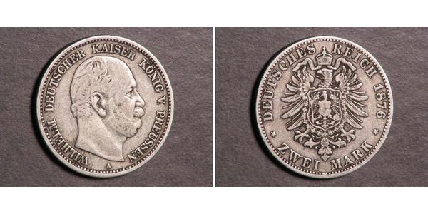 2 Mark Kingdom of Prussia (1701-1918) Silver Wilhelm I, German Emperor (1797-1888)