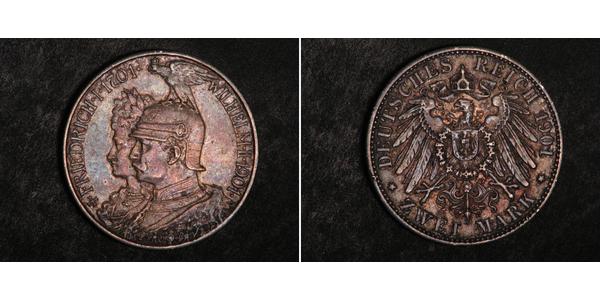 2 Mark Kingdom of Prussia (1701-1918) Silver Wilhelm II, German Emperor (1859-1941)