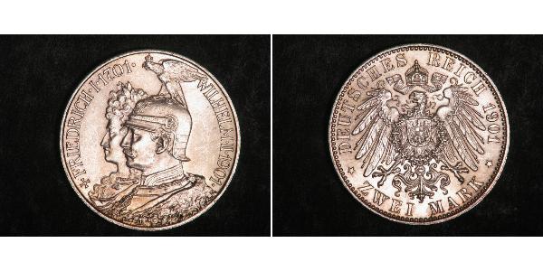 2 Mark Kingdom of Prussia (1701-1918) Silver Wilhelm II, German Emperor (1859-1941)