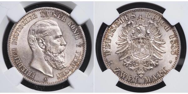 2 Mark Kingdom of Prussia (1701-1918) Silver Frederick III, German Emperor (1831-1888)