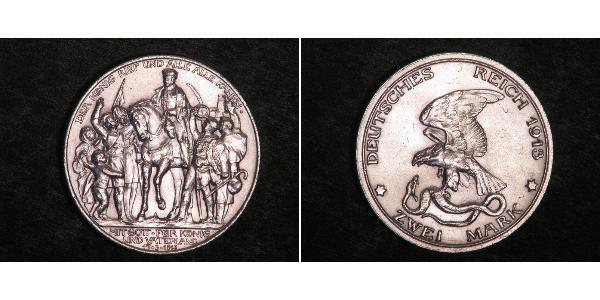 2 Mark Kingdom of Prussia (1701-1918) Silver 