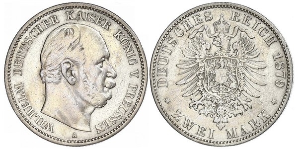 2 Mark Kingdom of Prussia (1701-1918) Silver Wilhelm I, German Emperor (1797-1888)