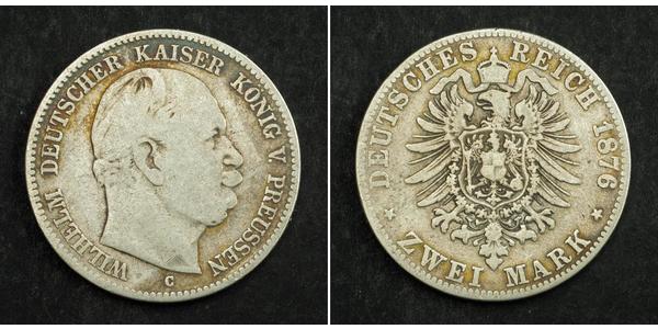 2 Mark Kingdom of Prussia (1701-1918) Silver Wilhelm I, German Emperor (1797-1888)