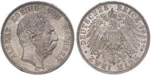 2 Mark Kingdom of Saxony (1806 - 1918) Silver Albert of Saxony