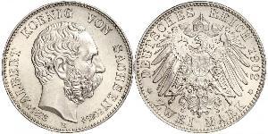 2 Mark Kingdom of Saxony (1806 - 1918) Silver Albert of Saxony