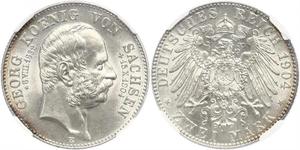 2 Mark Kingdom of Saxony (1806 - 1918) Silver George, King of Saxony