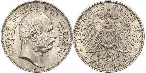 2 Mark Kingdom of Saxony (1806 - 1918) Silver George, King of Saxony