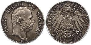 2 Mark Kingdom of Saxony (1806 - 1918) Silver George, King of Saxony