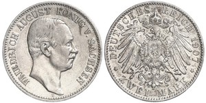 2 Mark Kingdom of Saxony (1806 - 1918) Silver Frederick Augustus III of Saxony (1865-1932)