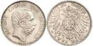 2 Mark Kingdom of Saxony (1806 - 1918) Silver Albert of Saxony