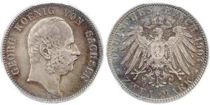 2 Mark Kingdom of Saxony (1806 - 1918) Silver George, King of Saxony