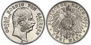 2 Mark Kingdom of Saxony (1806 - 1918) Silver George, King of Saxony